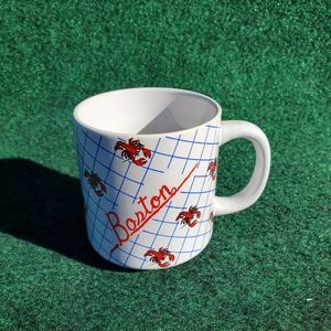 VTG NANCO Boston Crab Coffee Cup Mug Nancy Sales Co Chelsea MA White Red Blue